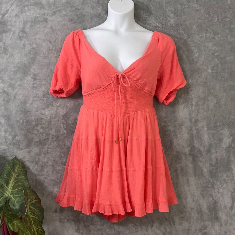 Free People Perfect Day Mini Dress women’s size L Pink Gauzy Boho Hippie lined